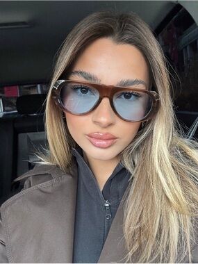 Amber/Tan Frame Sunglasses with Light Blue Lenses